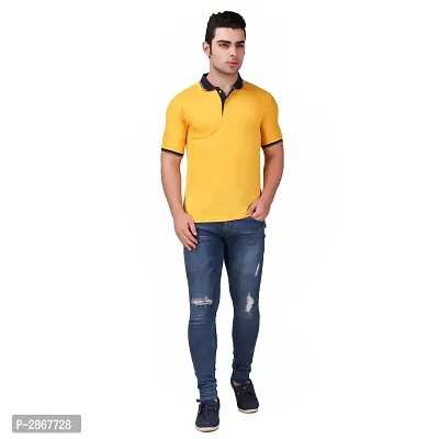 Reliable Yellow Polyester Blend Solid Round Neck Tees For Men-thumb2