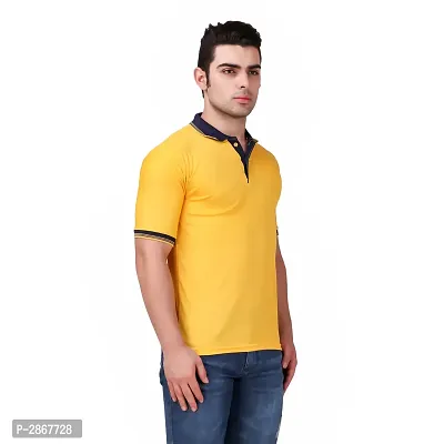 Reliable Yellow Polyester Blend Solid Round Neck Tees For Men-thumb3