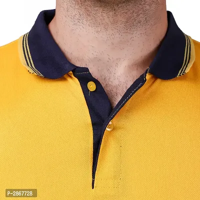 Reliable Yellow Polyester Blend Solid Round Neck Tees For Men-thumb5