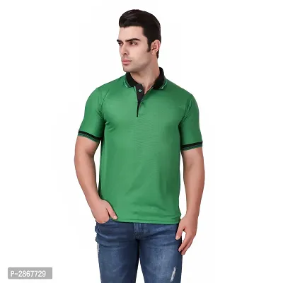 Reliable Green Polyester Blend Solid Round Neck Tees For Men-thumb0