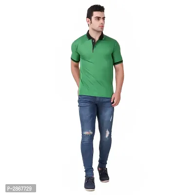 Reliable Green Polyester Blend Solid Round Neck Tees For Men-thumb2