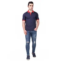 Reliable Navy Blue Polyester Blend Solid Round Neck Tees For Men-thumb1