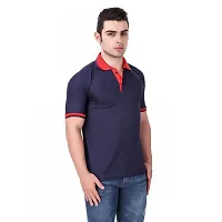 Reliable Navy Blue Polyester Blend Solid Round Neck Tees For Men-thumb2