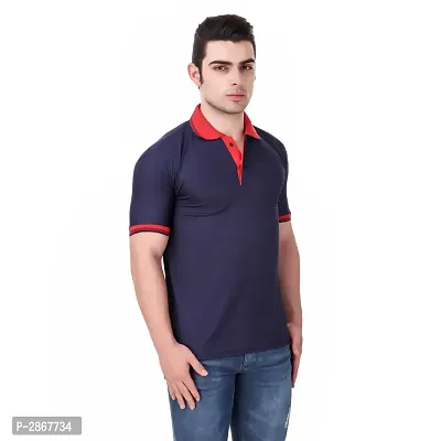 Reliable Navy Blue Polyester Blend Solid Round Neck Tees For Men-thumb3