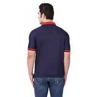 Reliable Navy Blue Polyester Blend Solid Round Neck Tees For Men-thumb3