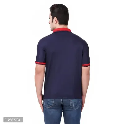 Reliable Navy Blue Polyester Blend Solid Round Neck Tees For Men-thumb4