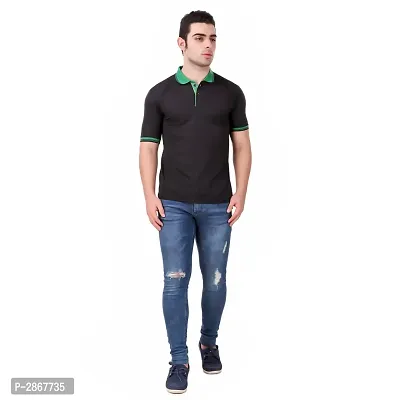 Reliable Black Polyester Blend Solid Round Neck Tees For Men-thumb2