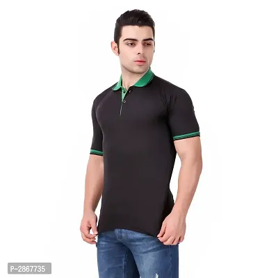 Reliable Black Polyester Blend Solid Round Neck Tees For Men-thumb3