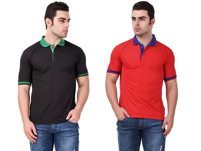 Pack Of 2 Polyester Blend Contrast Collar T-Shirts