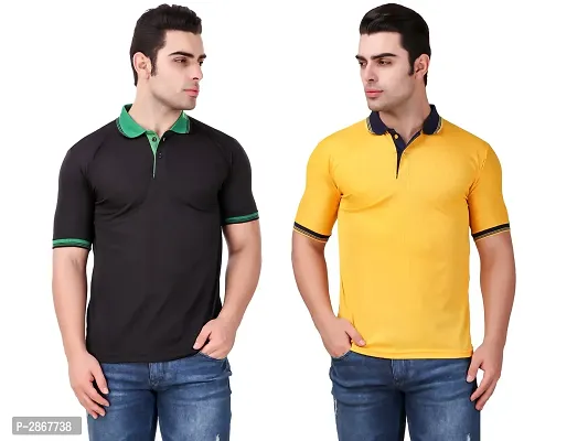 Reliable Multicoloured Polyester Blend Solid Round Neck Tees For Men