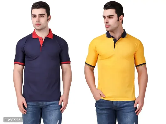 Reliable Multicoloured Polyester Blend Solid Polos For Men-thumb0