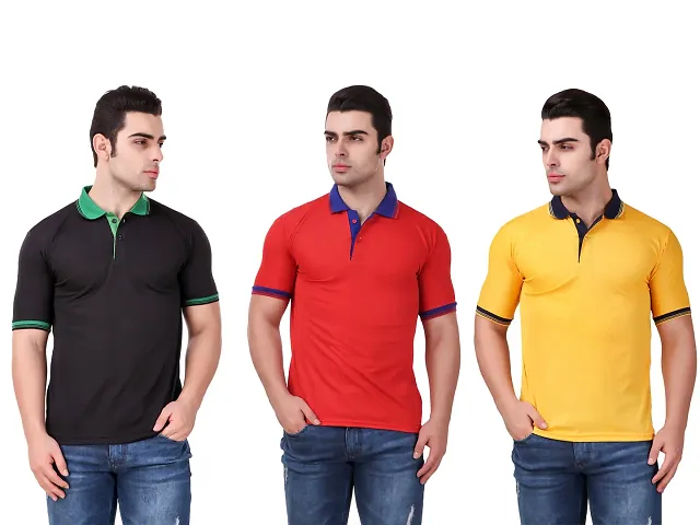 Pack Of 3 Solid Polyester Blend Polo T Shirts