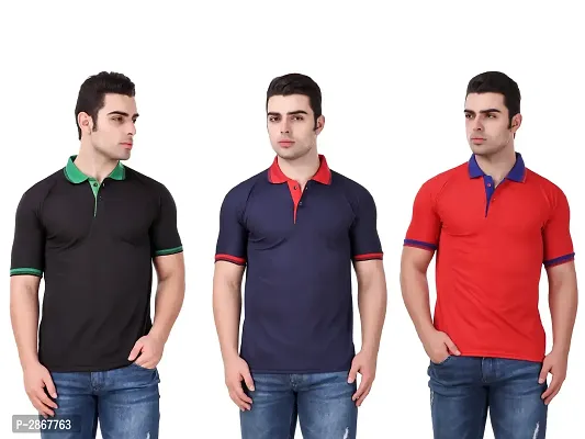 Men Multicolored Solid Polyester Blend Polos ( Pack Of 3)