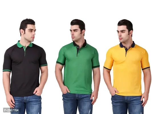 Reliable Multicoloured Polyester Blend Solid Polos For Men