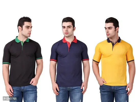 Reliable Multicoloured Polyester Blend Solid Polos For Men