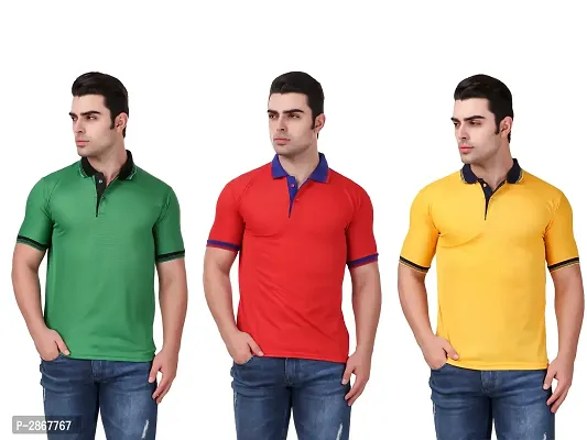 Reliable Multicoloured Polyester Blend Solid Polos For Men