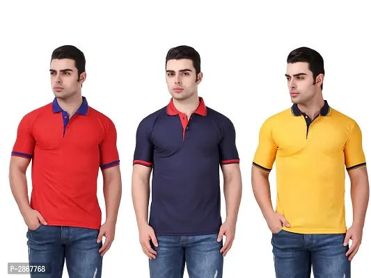 Men Multicolored Solid Polyester Blend Polos ( Pack Of 3)