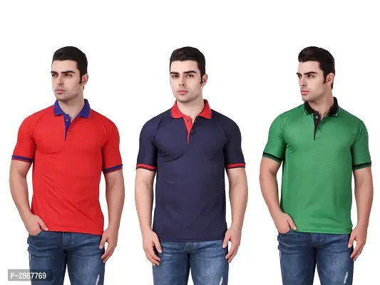 Reliable Multicoloured Polyester Blend Solid Polos For Men