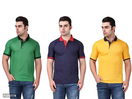 Men Multicolored Solid Polyester Blend Polos ( Pack Of 3)