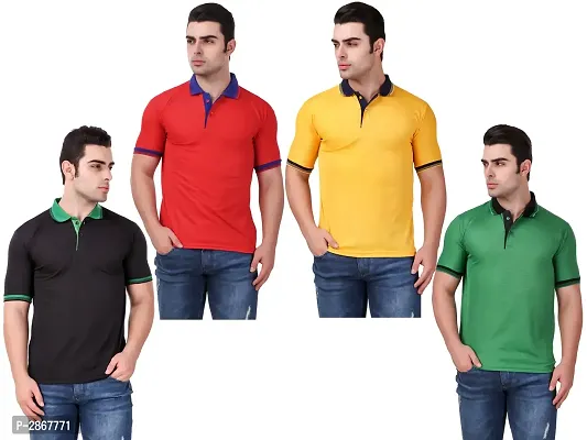 Reliable Multicoloured Polyester Blend Solid Polos For Men