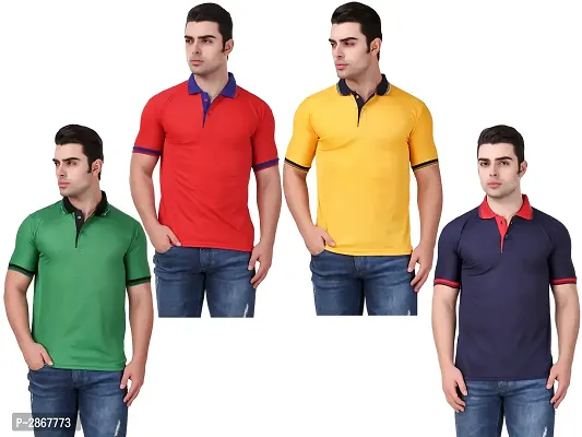 Multicoloured Polyester Blend Polos For Men