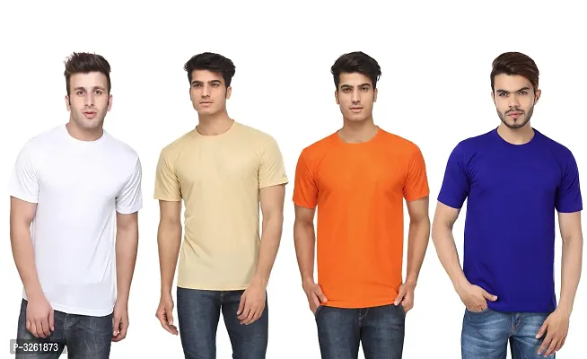 Reliable Multicoloured Polyester Solid Round Neck Tees For Men