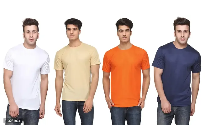 Reliable Multicoloured Polyester Solid Round Neck Tees For Men