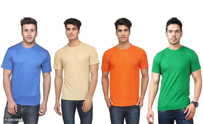 Men's Solid Polyester Round Neck Tees Combo Of 4-thumb0