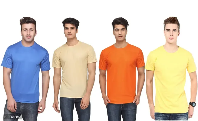 Reliable Multicoloured Polyester Solid Round Neck Tees For Men