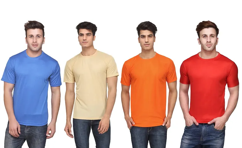 Solid Polyester Round Neck Tees Pack Of 4