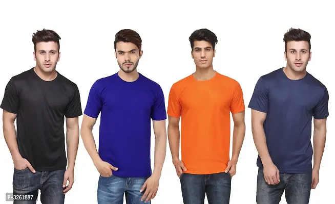 Men's Solid Polyester Round Neck Tees Combo Of 4