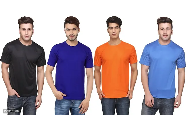 Men's Solid Polyester Round Neck Tees Combo Of 4