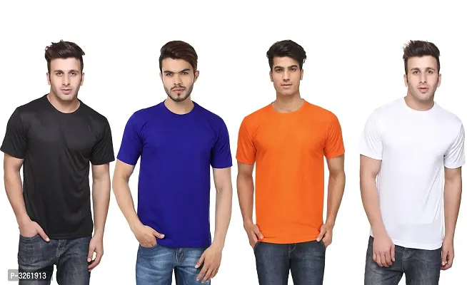 Men's Solid Polyester Round Neck Tees Combo Of 4