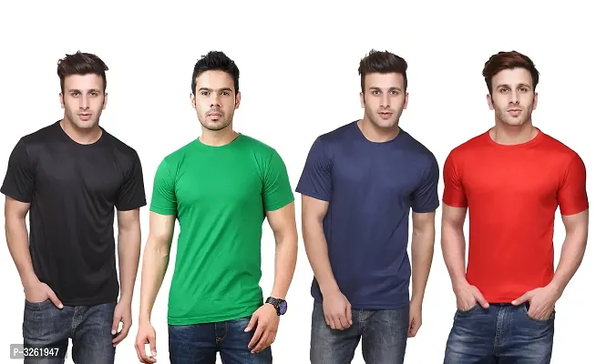 Men's Solid Polyester Round Neck Tees Combo Of 4