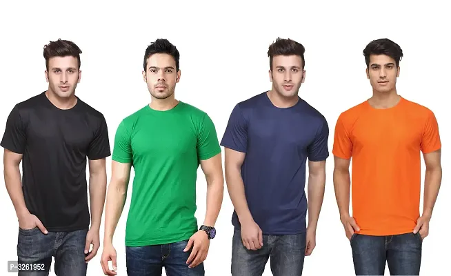 Reliable Multicoloured Polyester Solid Round Neck Tees For Men