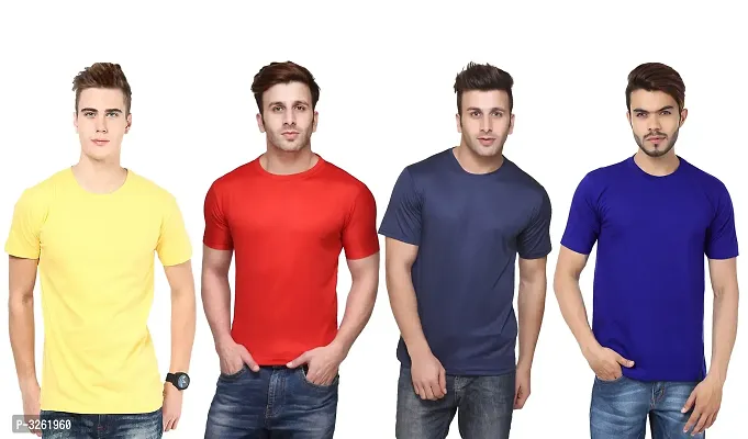 Men's Solid Polyester Round Neck Tees Combo Of 4-thumb0