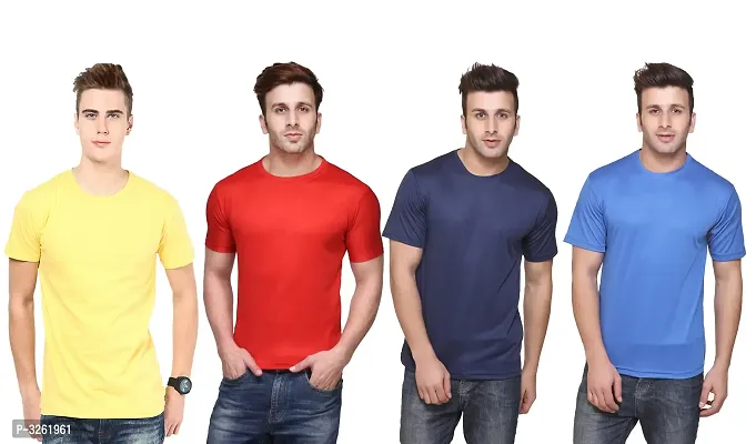 Men's Solid Polyester Round Neck Tees Combo Of 4-thumb0