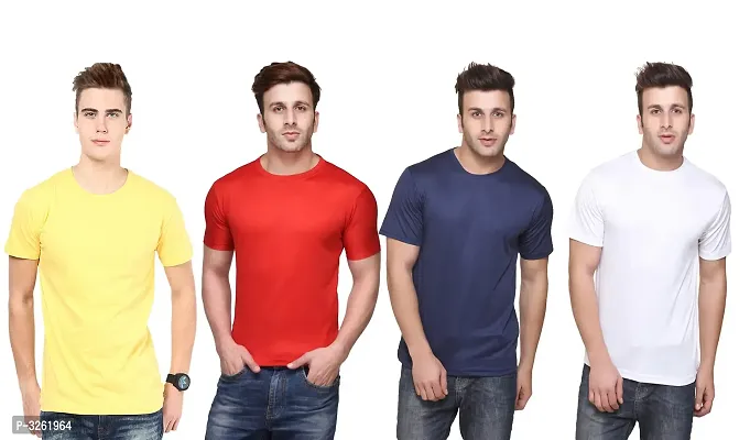 Reliable Multicoloured Polyester Solid Round Neck Tees For Men-thumb0