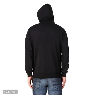 Black Solid Cotton Hooded Zipper Sweatshirt  for Men's-thumb2