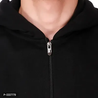Black Solid Cotton Hooded Zipper Sweatshirt  for Men's-thumb5