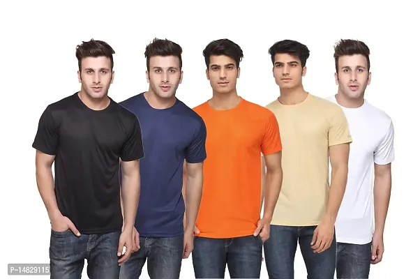 Reliable Multicoloured Polycotton Solid Round Neck Tees For Men