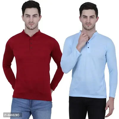Stylish Solid Cotton Blend Henley T-shirt For Men ( Pack Of 2 )-thumb0