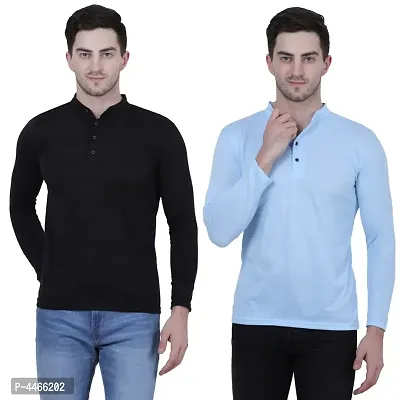 Reliable Multicoloured Cotton Blend Solid Henley Tees For Men-thumb0