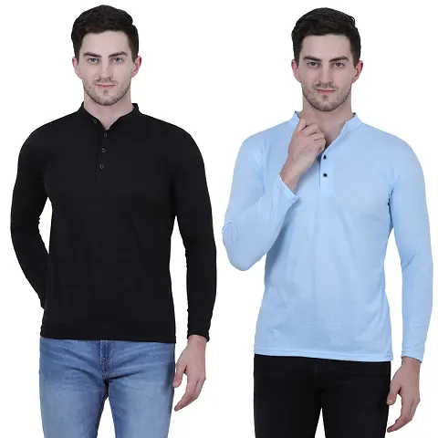 Pack Of 2 Solid Cotton Blend Henley T Shirts