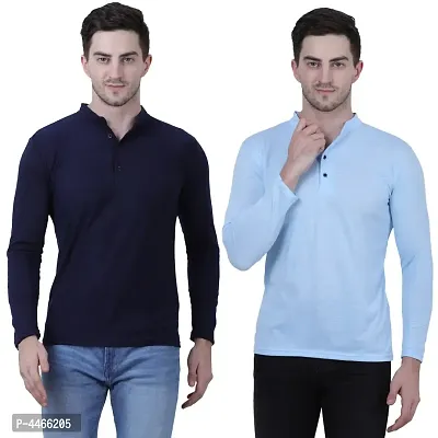 Stylish Solid Cotton Blend Henley T-shirt For Men ( Pack Of 2 )