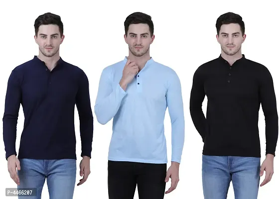 Reliable Multicoloured Cotton Blend Solid Henley Tees For Men
