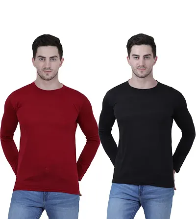 Pack Of 2 Solid Cotton Blend Round Neck T Shirts