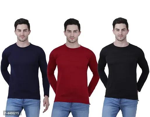 Stylish Solid Cotton Blend Round Neck T-shirt For Men ( Pack Of 3 )-thumb0