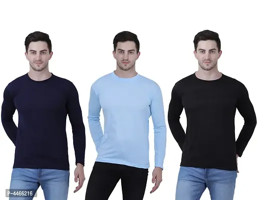 Stylish Solid Cotton Blend Round Neck T-shirt For Men ( Pack Of 3 )