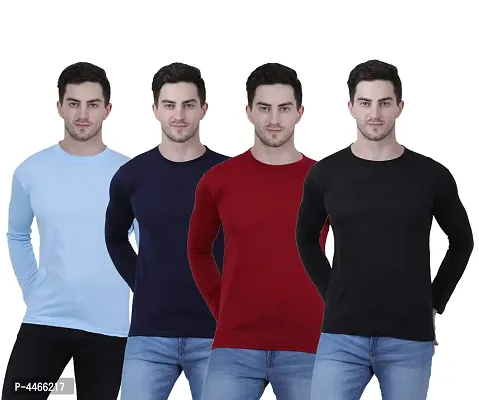 Stylish Solid Cotton Blend Round Neck T-shirt For Men ( Pack Of 4 )